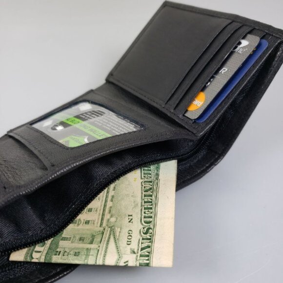 Men's Genuine Leather RFID Blocking Trifold Black Wallet NEW in Box - Picture 4 of 4